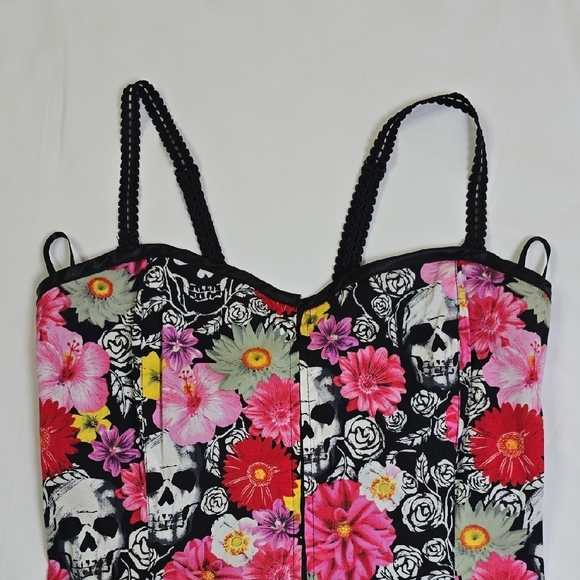 Hell Bunny Flloral Skull Buster Corset Top Size Large - Picture 2 of 8